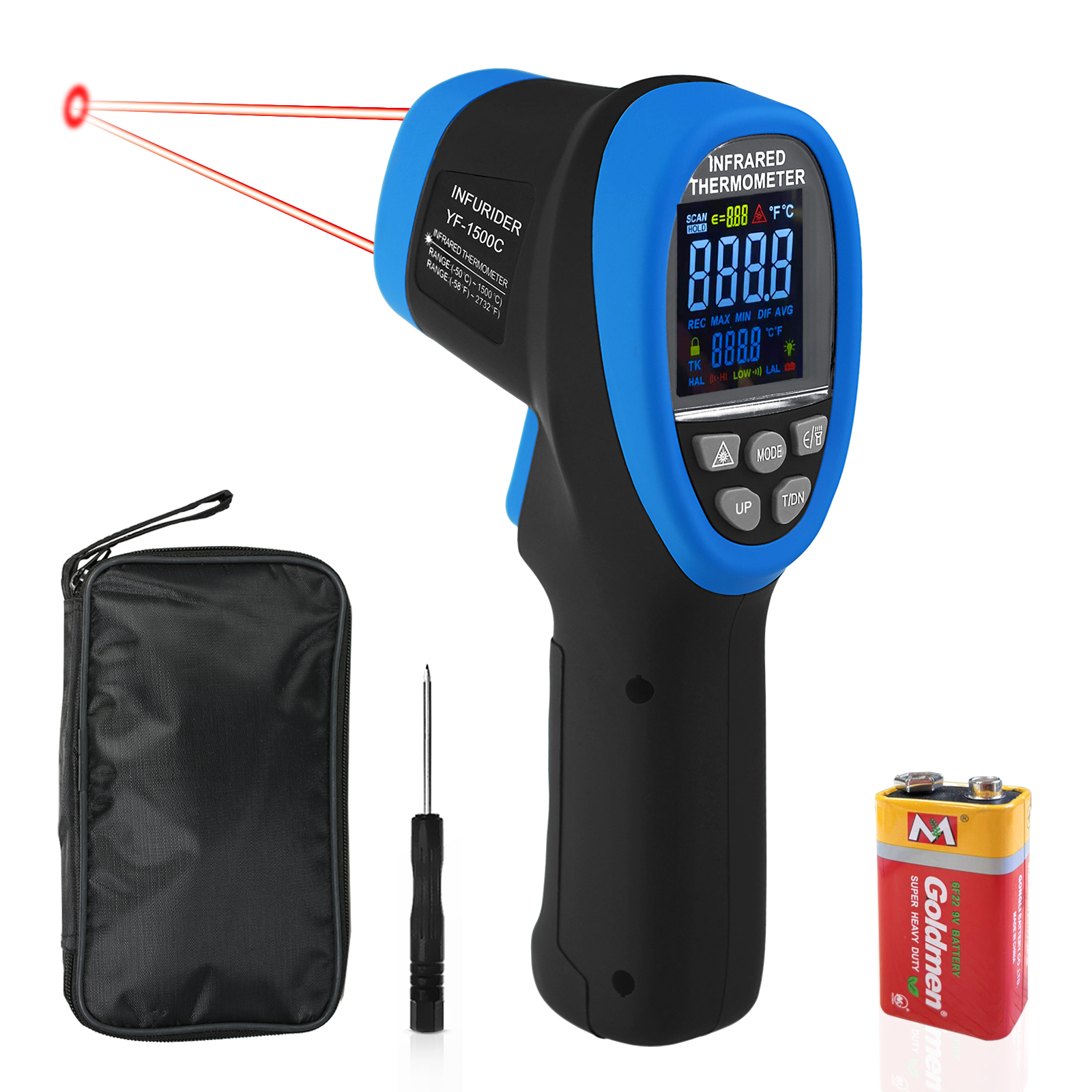 Industrial Laser Temperature Gun - HoldPeak HP-1500-APP Non Contact Infrared Thermometer