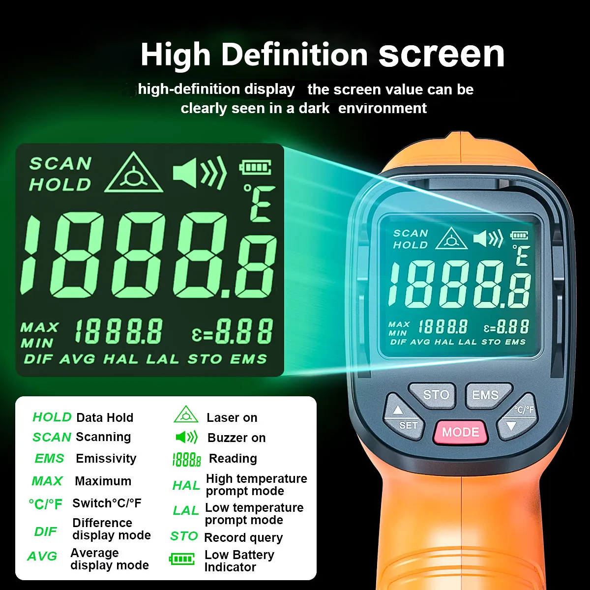 DT1000 DT1600 Infrared Thermom - огляд і ціна Industrial Laser Temperature Gun