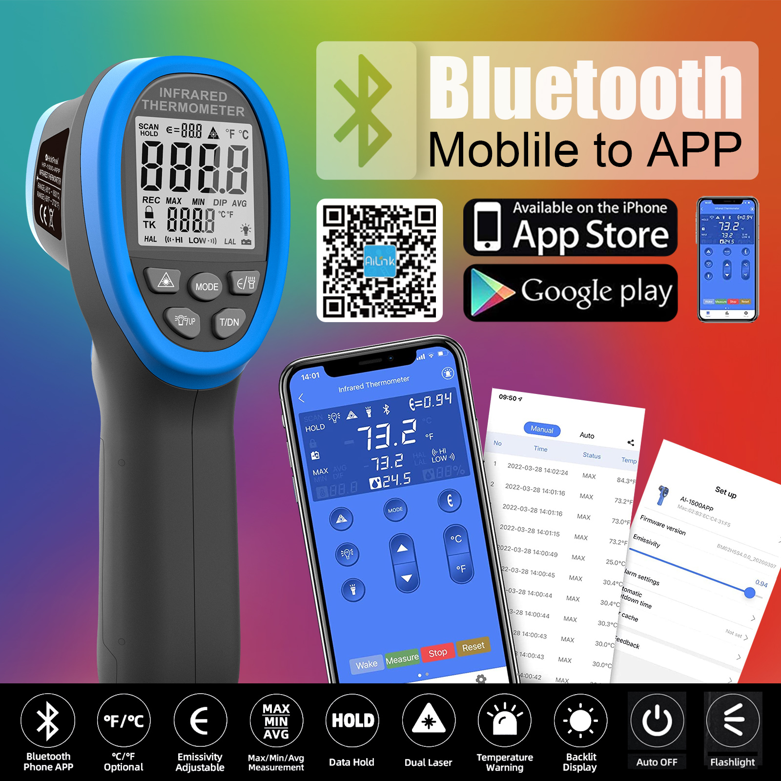 HoldPeak HP-1500-APP Non Conta - огляд і ціна Industrial Laser Temperature Gun